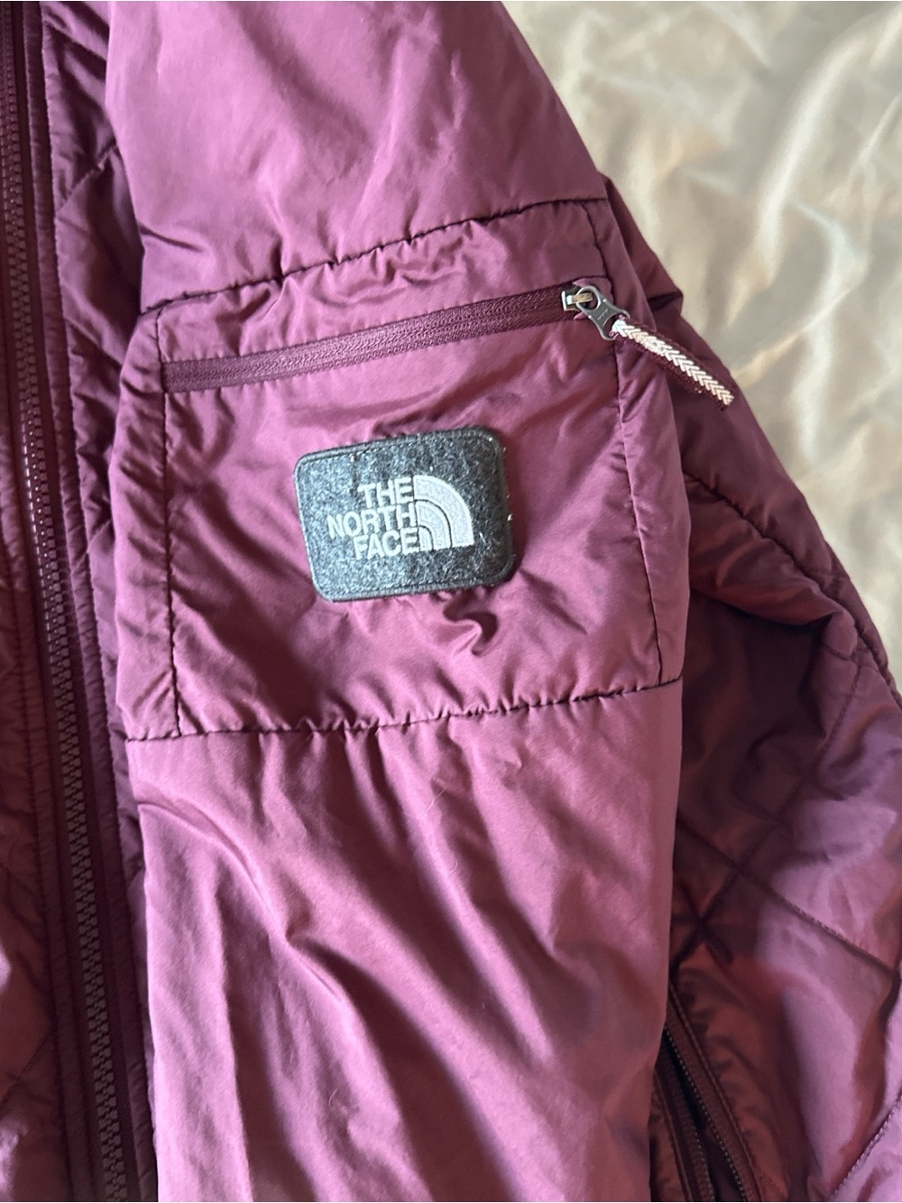 The North Face Y2K Women’s Burgundy Camouflage reversible longline bomber Jacket